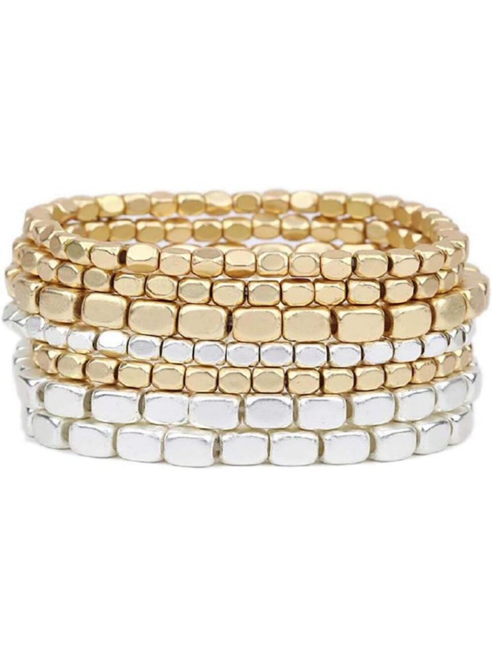 Chunky Multi-Strand Beaded Bracelet Set - Silver & Gold Stackable Fashion
